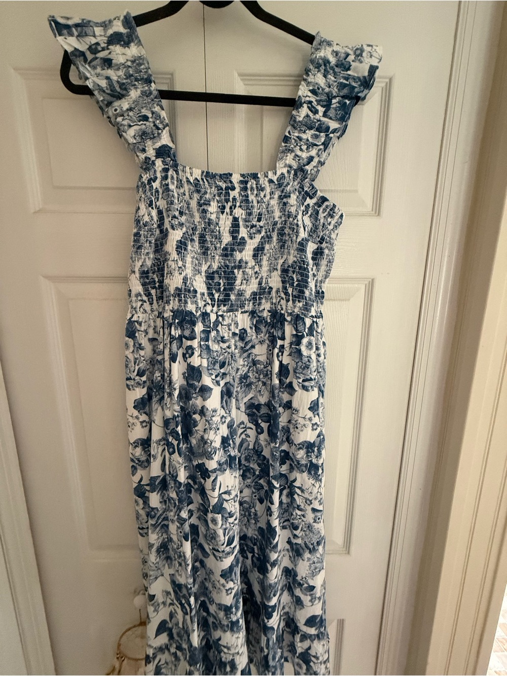 Amazon Blue and White Floral Smocked Maxi Dress